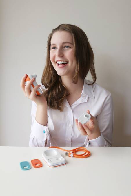 New technology: Katherine Kawecki with a prototype of her Respia asthma management system. Picture: Supplied 