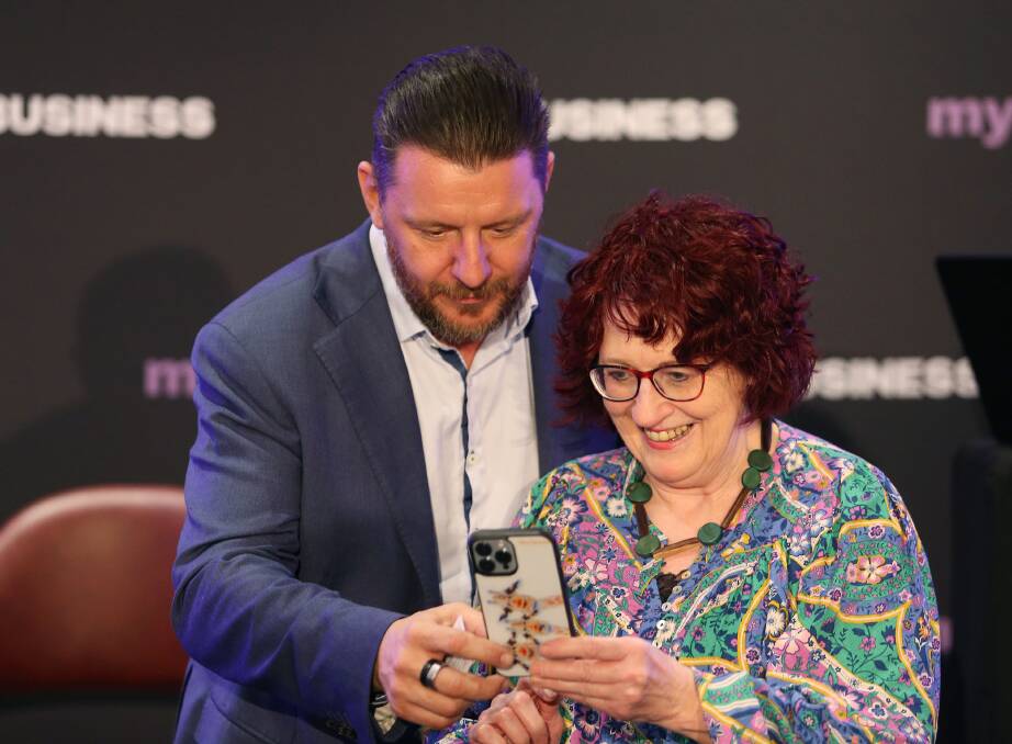 Manu Feildel with "big fan" Gwen Cooke at the My Business roadshow. Picture by Peter Lorimer