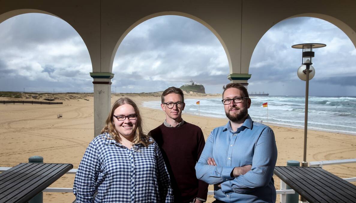 Tech smarts: Hailey Martin, Jonathan Milgate and Mat Finch are bringing DevOps Days to Newcastle. Picture: Marina Neil