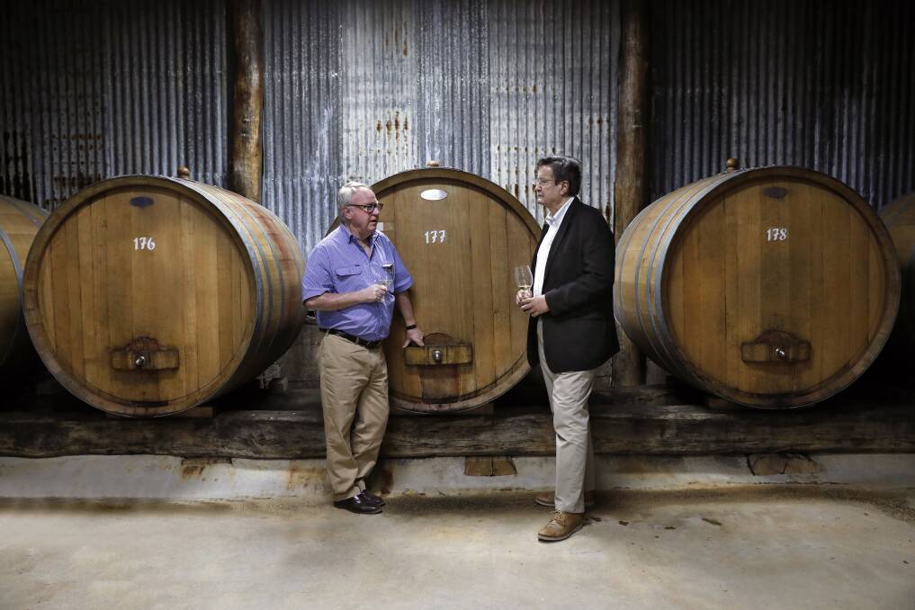 Grape expectations: Winemaker Bruce Tyrrell with ICC Sydney chief executive Geoff Donaghy on Thursday during Hunter Valley Wine Show. 