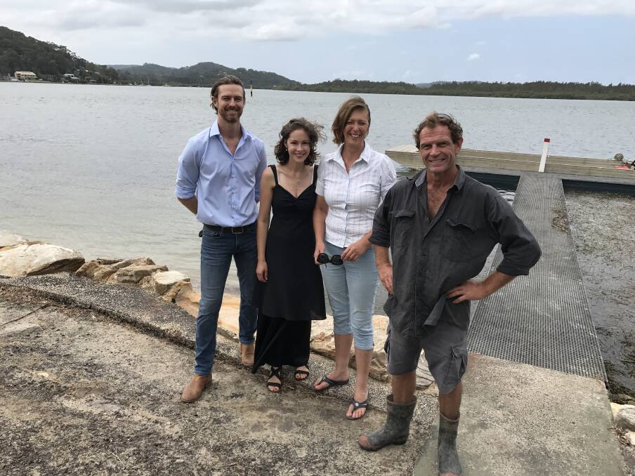 Investment: James Brown, left, of West Australian-based Cygnet Bay Pearls, with Broken Bay Pearls staff Celeste Maree, Rose Crisp and Steve Williamson.