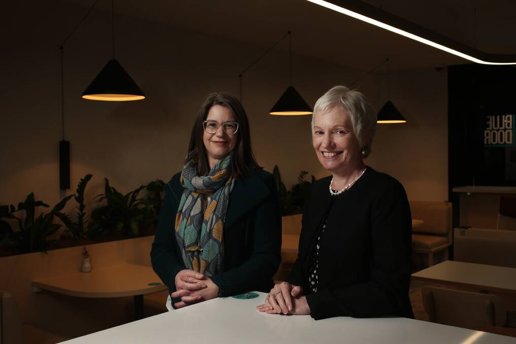 Greater Bank deputy chair Jayne Drinkwater, right, and Professor Coralie English, at Greater Bank's Hamilton office. Picture by Simone De Peak 