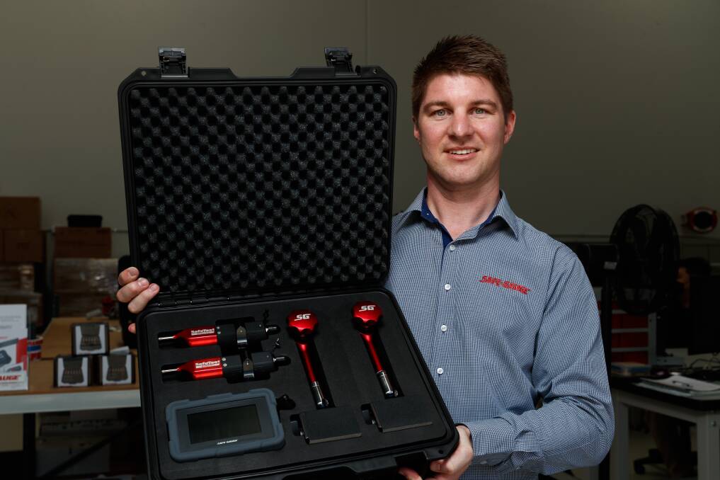 Growth: Safe Gauge founder Luke Dawson with one of the products in his company's expanding range. "smart maintenance" range. Picture: Max Mason-Hubers 