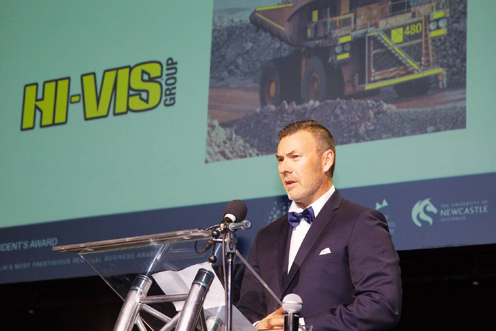 Brett Watson accepting the President's Award at the Hunter Business Chamber. Picture: Andrew Monger. 