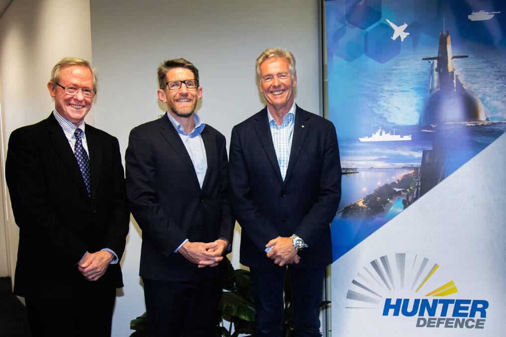 United: Tim Owen with Neale Prescott, Business Development Manager, Lockheed Martin (left), and Andrew Chapman, F-35 Program Lead at BAE Systems Australia.