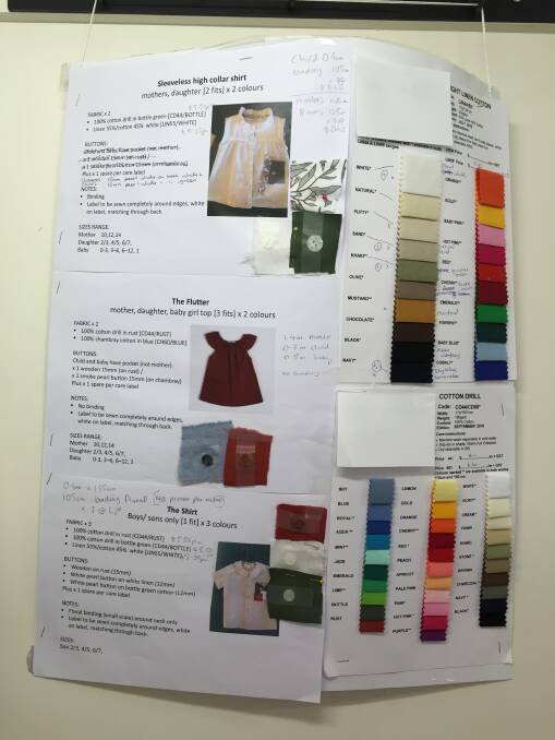 Fashion life: Sketches and fabric swatches in the Mother & Joey studio in Morpeth. Picture: Penelope Green. 