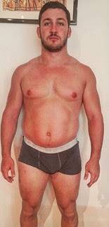 BEFORE: Kelly Benson with about 23 per cent body fat prior to becoming a vegan, which the athlete claims has transformed his performance. 