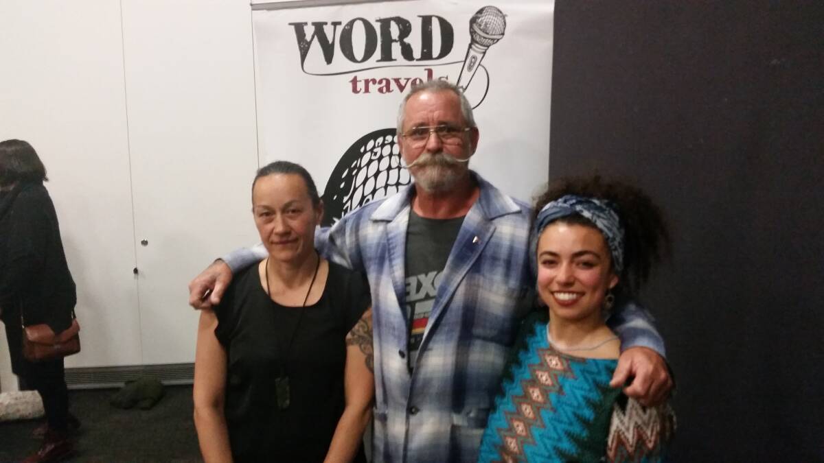 WISE WORDS: Janette Hoppe pictured with runner up Michael Robb and last year's winner of the Australian Poetry Slam Arielle Cottingham. 