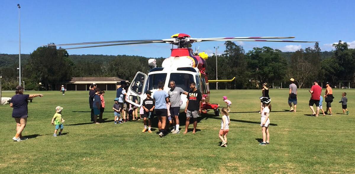 ACCIDENT: The helicopter at the scene on the Central Coast today. Picture: Westpac Rescue Helicopter