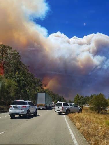 FIRE: The Pacific Highway at Nabiac. Picture: Jane Willis
