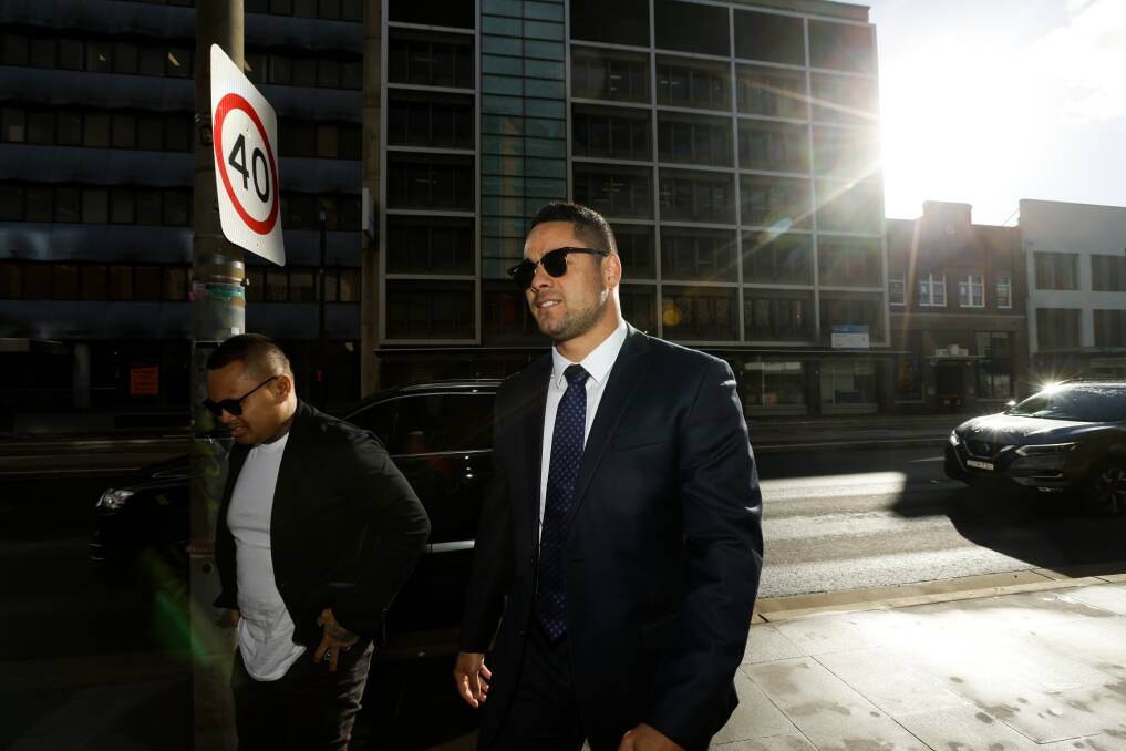 Jarryd Hayne outside court in Newcastle on Wednesday. Picture: JONATHAN CARROLL