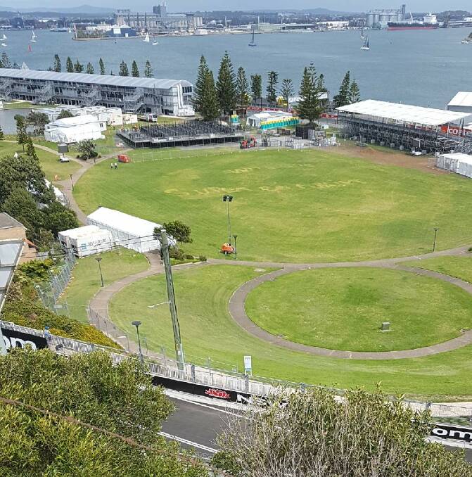 VANDALISM: Weed killer was believed to have been used to write "super corrupt" in the grass of the foreshore at the weekend, days before the Newcastle 500 begins. 