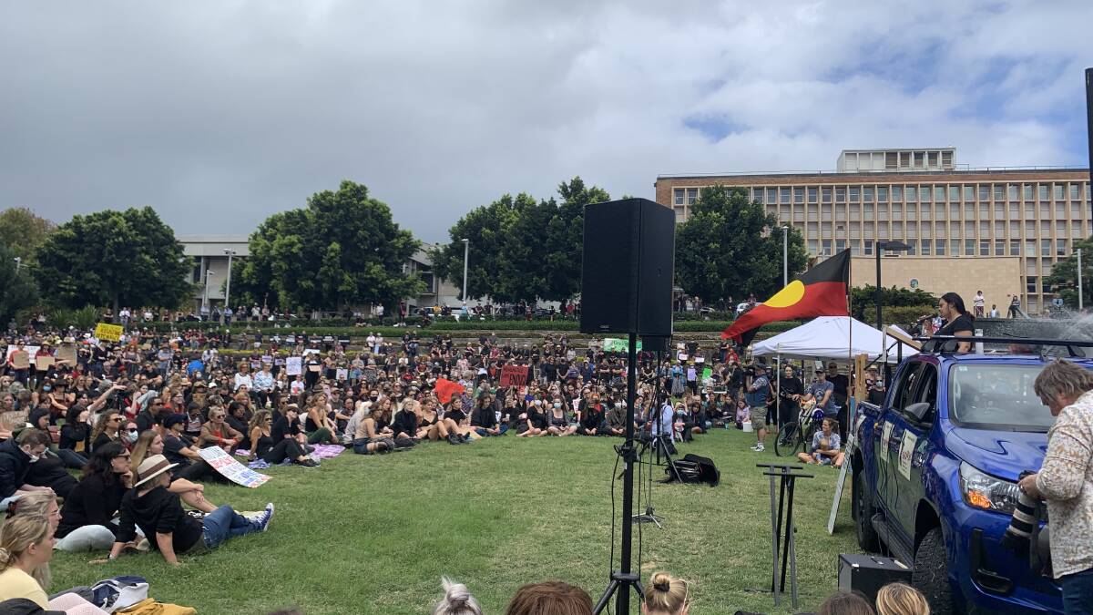 More than 1500 people fill Civic Park for the Newcastle Women's March 4 Justice