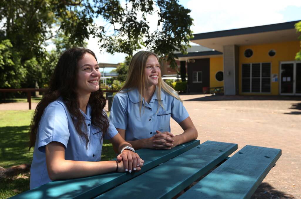 Done: Francesca Moretti and Grace Hewitt went from their final HSC exam to hair and makeup appointments ahead of their graduation dinner. Picture: Simone De Peak