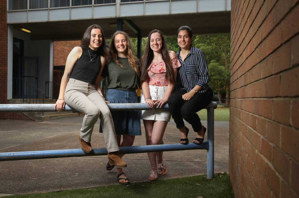 Stars: Elly Diamandis-Nikoletatos, Emma Nickel, Jess Mulhearn and Mariam Khalid. Emma has accepted an offer to medical engineering, Jess wants to pursue law or orthodontics and Mariam is aiming for medicine. Picture: Marina Neil