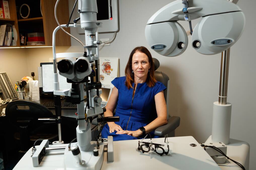 Growing problem: Custom Eyecare Newcastle optometrist Heidi Hunter said there were predictions that incidence of myopia was going to "rise massively". Optometrists now measure the length of the eyeball to monitor myopia control. Picture: Max Mason-Hubers