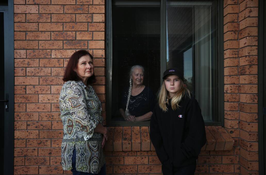 Concerned: Christine Thomson with her mother, Nancy Cox, and son, Jack, 13. "He has been very cautious because he knows the impact it will have on his nan," she said. "Until we know what the new season is going to bring, we shouldn't be rushing back." Picture: Simone De Peak