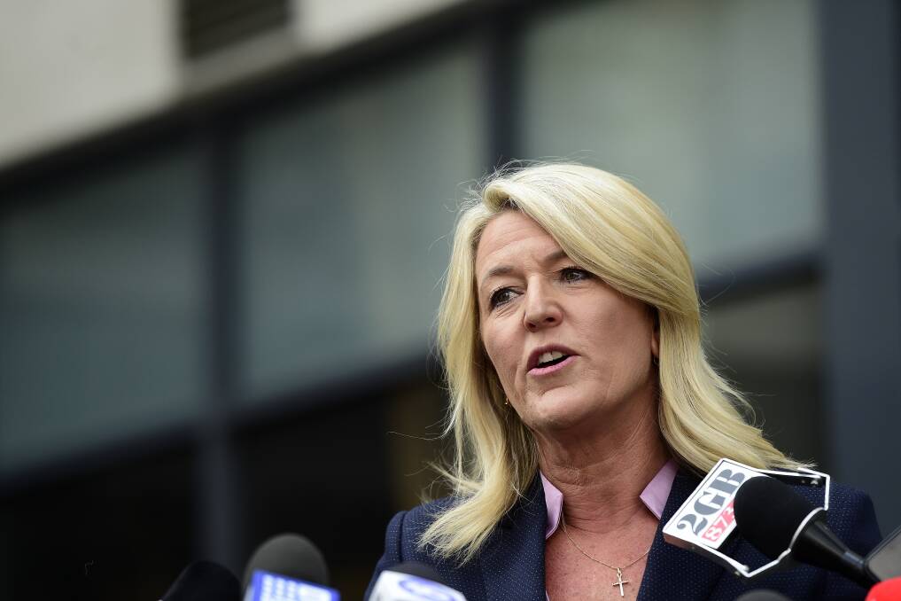 Moving up: Yasmin Catley when she was Shadow Minister for Better Regulation and Innovation, at the Mascot Towers in Sydney last month. Picture: AAP/Bianca De Marchi