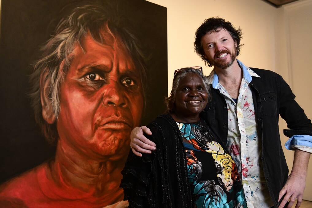 Celebration: Aboriginal Elder Daisy Tjuparntarri Ward and artist David Darcy at the Art Gallery of NSW on August 14. Picture: Bianca De Marchi