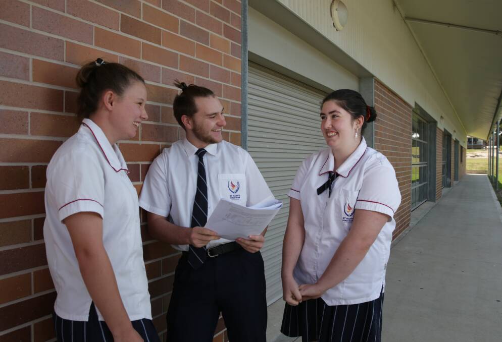 Look ahead: Elizabeth Foster hopes to join TAFE to become a vet nurse while Joel Holland and Sydney Fowler plan to take a gap year. Joel said Biology was "very content heavy for very little assessed". Picture: Simone De Peak