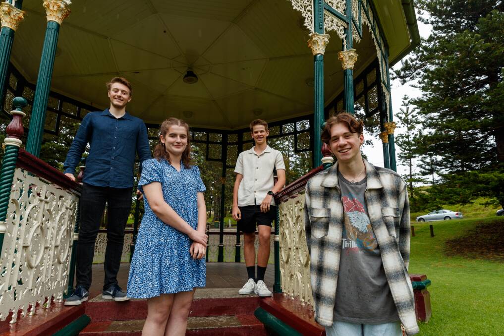 Stars: Matthew Macdougall, Lucy Saywell, Damon Herington and Caleb Baker. Damon and Caleb said they're glad to have lighter loads and feel more prepared for this year's HSC. Picture: Max Mason Hubers