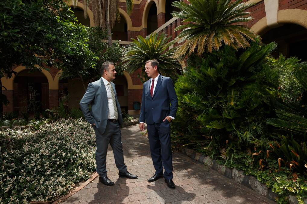 Direction: College principal Marc Romano (left) pictured in 2018 when he was St Mary's head of campus, alongside then-college principal Tim Cleary. Picture: Max Mason-Hubers
