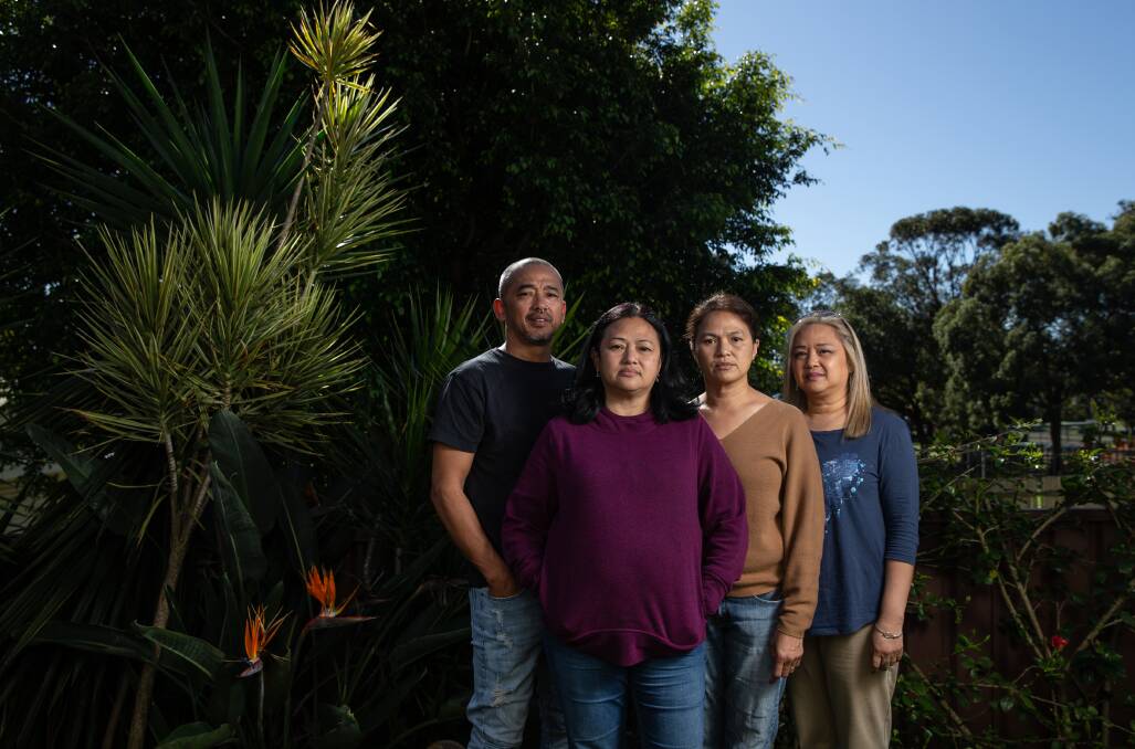 Help needed: Noel Velasquez, Natalie Alcova, Nancy Aranas and Nona Aranas said the next hurdle after their mother returns home is whether she will be charged for mandatory quarantine. Mrs Alcova said the family's request for one of the siblings to spend 14 days with her in quarantine at her own home had been refused. Picture: Marina Neil