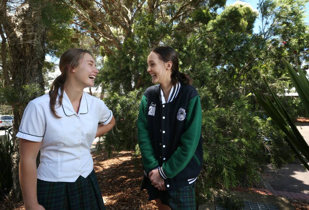 Next step: Jorja Stewardson and Laura Scott said they were both aiming to study biomedical science. Jorja wants to be a doctor and Laura a physiotherapist. They're sad to leave, but excited for the future. Picture: Simone De Peak
