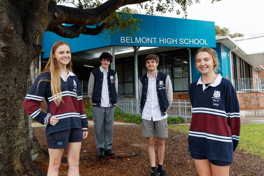 Relieved: Madison Pounder, Thomas MacLeod, Lachlan Willmot and Lucy Foster said they were looking forward to their formal after exams. Picture: Max Mason-Hubers