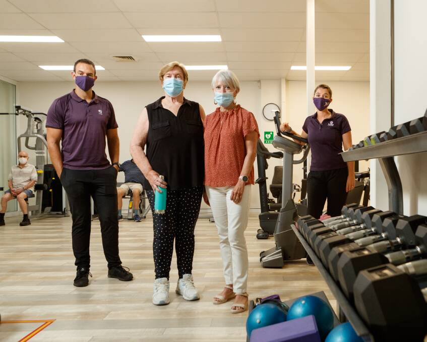 Adjunct therapy: Bowel cancer survivor Di Gilbert, second from left, with manager Loukas Nadiotis, Sue Clark-Pitrolo and Olivia French, joined the centre seven weeks after her surgery. "I'm stronger and fitter than before all of this happened, I feel so good." Picture: Max Mason-Hubers