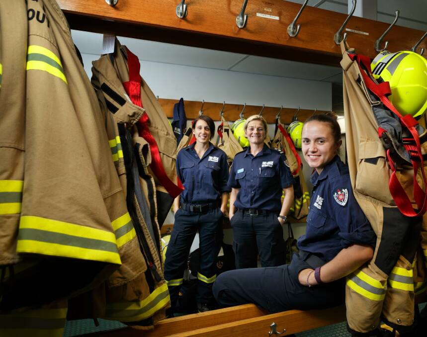 Passionate: Bronnie Mackintosh, centre, with part time firefighters Bree McCaskie, left, and Samantha Lowden, right. Pictures: Max Mason-Hubers