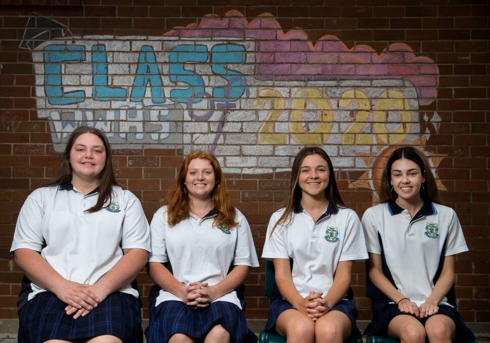 Stars: Maddison Reichert, Alyssa Charter-Smith, Teneal Bull and Danica Taylor are among 5701 Hunter students sitting at least one HSC course this year. Students will receive their results and Australian Tertiary Admission Rank on December 18. Picture: Marina Neil