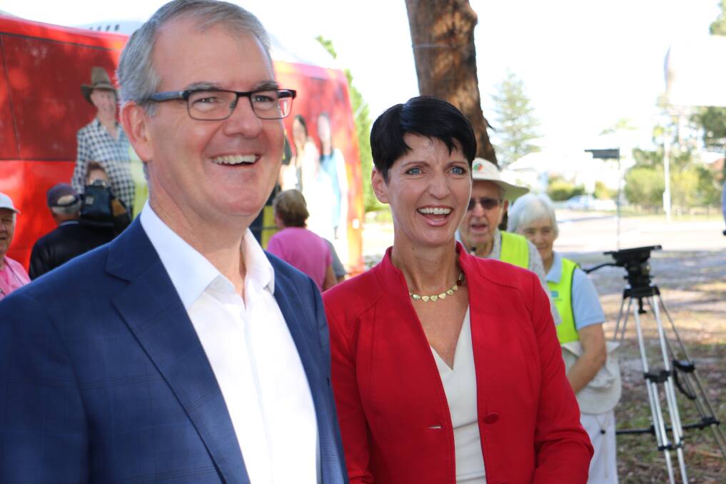 NSW Opposition leader Michael Daley and Port Stephens MP Kate Washington. Picture: Charlie Elias/ Port Stephens Examiner