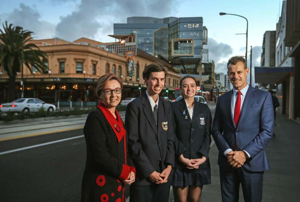 Driven: Charlestown MP Jodie Harrison, Aidan Bottom, Zoë Davis and Newcastle MP Tim Crakanthorp. Ms Harrison advised the students to know their standing orders and engage with people involved in politics. Picture: Marina Neil