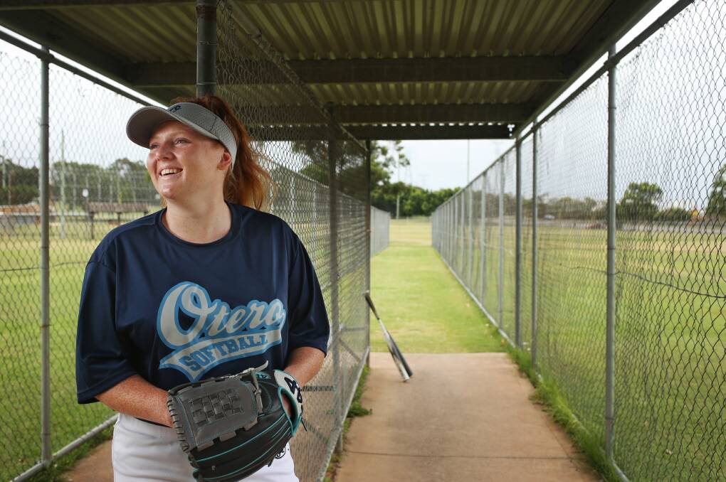 On the ball: Alyssa Charter-Smith at Stevenson Park Mayfield West. She also has a batting cage in her backyard. Picture: Simone De Peak