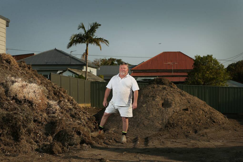 Frustrated: Mark Hambier said the cost to put more than 50 tonnes of lead soil into the 800 kilogram bulka bags was "ridiculous", so he decided to bury it on his property. Only two people have used the bags. Picture: Marina Neil
