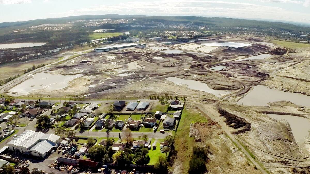 Boolaroo in 2015, with the land formerly occupied by the Pasminco lead smelter site cleared for Bunderra Estate.
