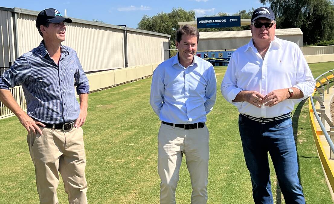 In his four years as NSW minister responsible for Racing, Kevin Anderson (centre) has witnessed greyhound racing in NSW set new benchmarks across a wide range of important categories including welfare and safety. Picture supplied