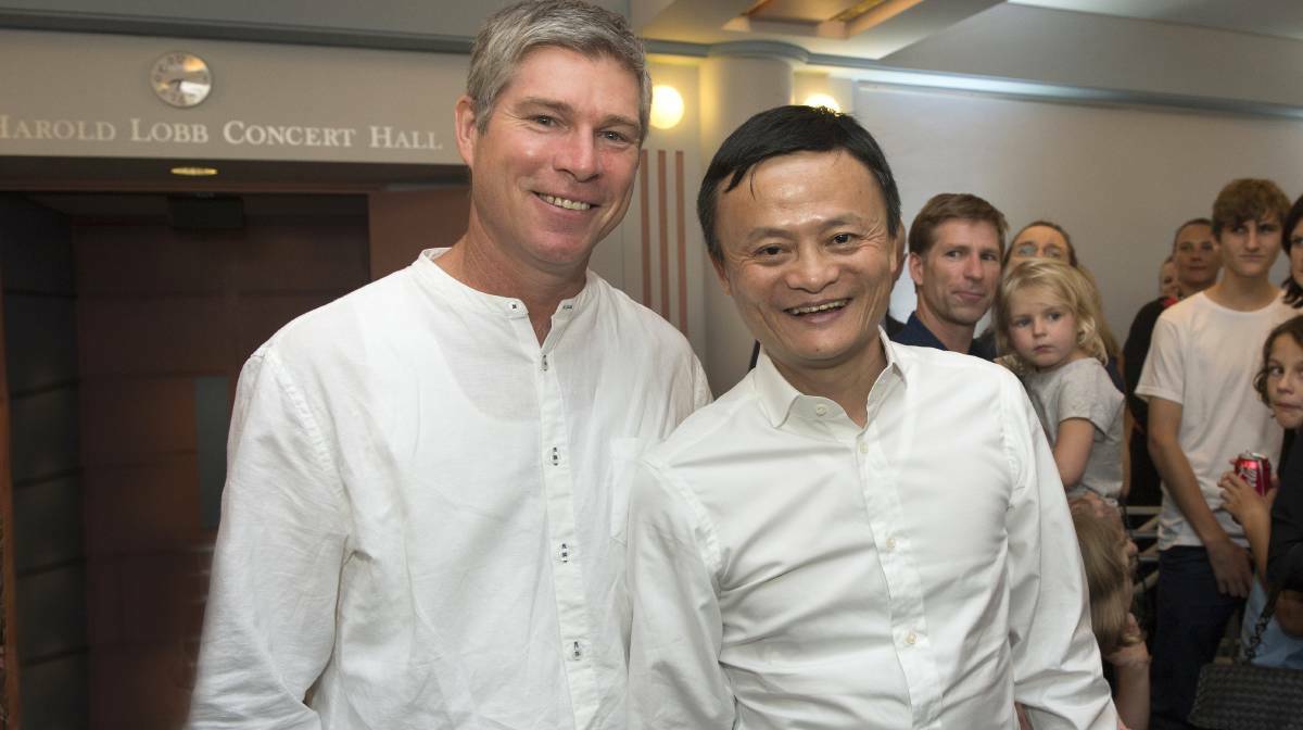 Jack Ma and David Morley at the University of Newcastle last year. Picture: Jonathan Carroll