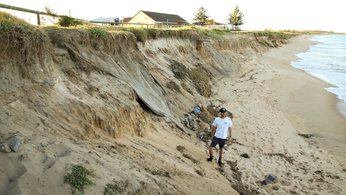 TAKING STOCKO: Beach-goers fear for Stockton beach as erosion continues to take hold of the shoreline, reigniting calls for new work. Picture: Max Mason-Hubers