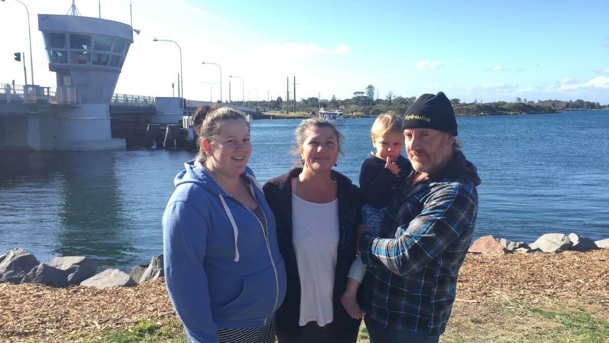 Deb Moroney, centre, with her family at Swansea Bridge on Thursday. Picture: Brodie Owen