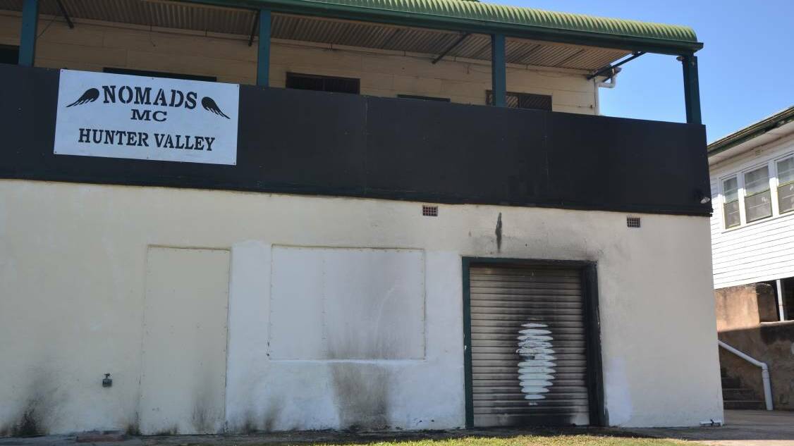 The attempted firebombing of the Nomads clubhouse in Muswellbrook earlier this year.