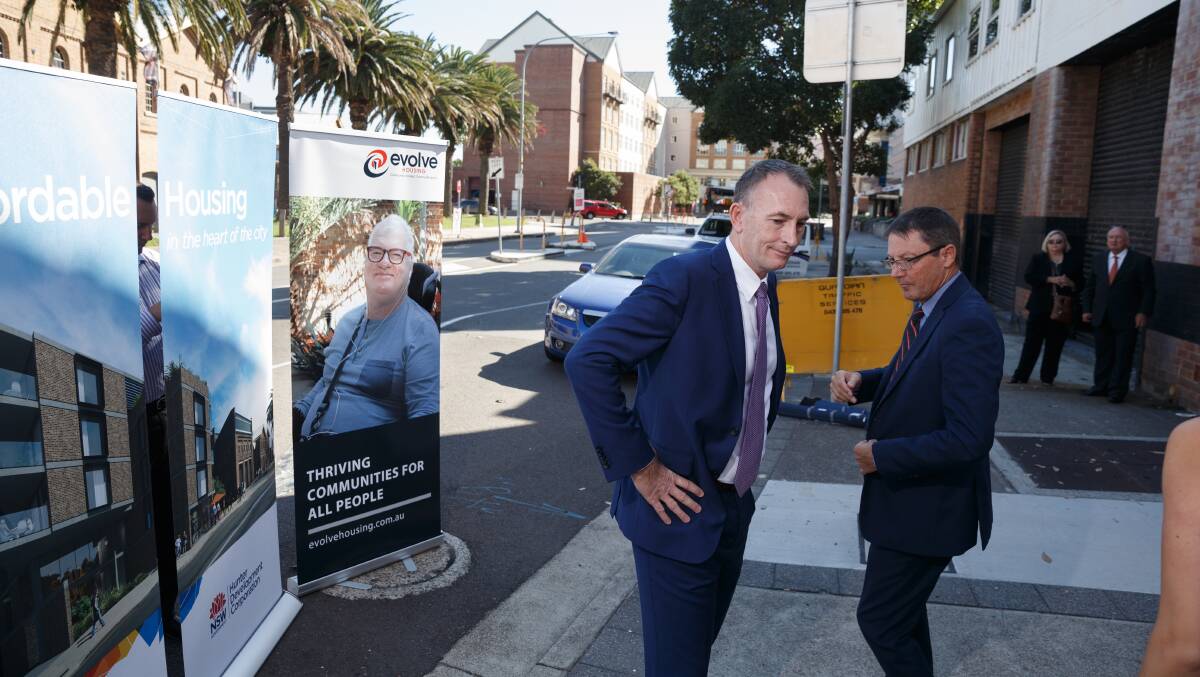HDC chief executive Michael Cassel and Scot MacDonald. The state government's initial plans to have Newcastle council contribute to the Merewether Street project suffered a setback when they were knocked back by councillors. Picture: Max Mason-Hubers