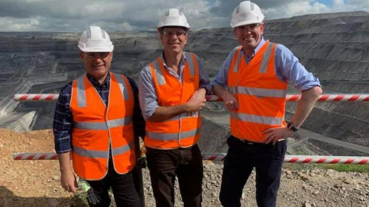 CAMPAIGNING: Then NSW deputy premier John Barilaro, Upper Hunter MP Dave Layzell and NSW Premier Dominic Perrottet at Ravensworth mine in the lead up to the Upper Hunter byelection last year.