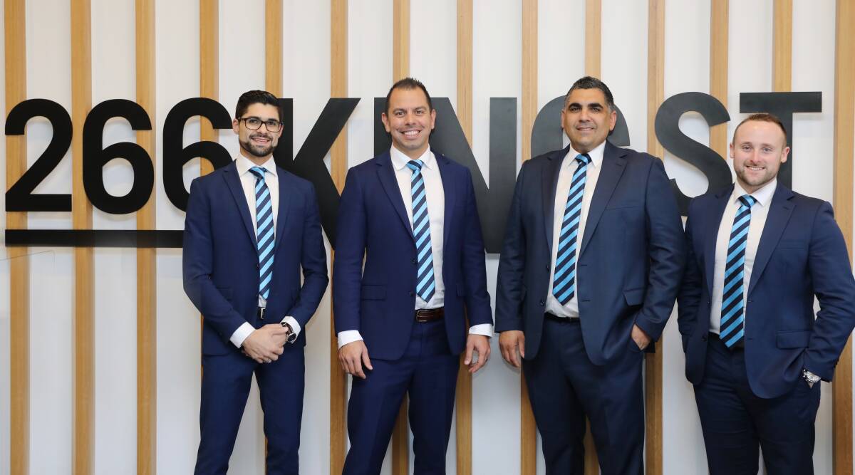 NEW AGENCY: From left, Newcastle agents Niki Bogdanovski, Joel Soldado, Sam Tsiaousis and Michael Hardy who teamed up to open Harcourts Newcastle.