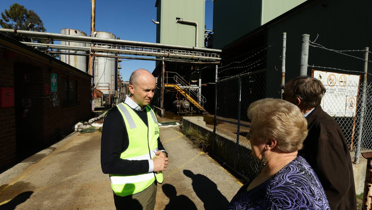 APPALLING: Minister Matt Kean was shocked at the level of pollution at the abandoned plant during a visit to the site with residents in June.