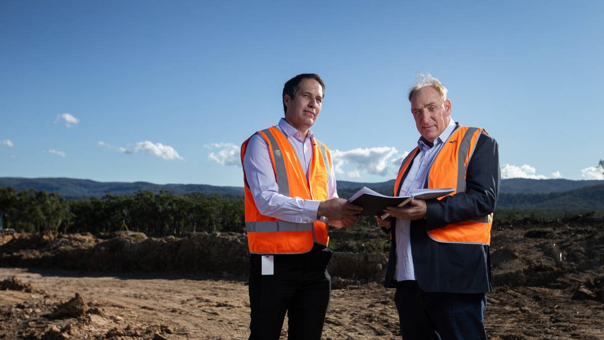 HOPEFUL: Johnson Property Group director Keith Johnson and Watagan Property Control Group chairman Francios Keet at Lake Macquarie's largest new residential housing subdivision Watagan Park. Picture: Marina Neil