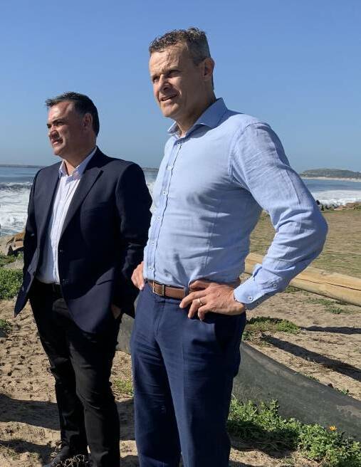Deputy Premier John Barilaro and Newcastle MP Tim Crakanthorp at Stockton beach.