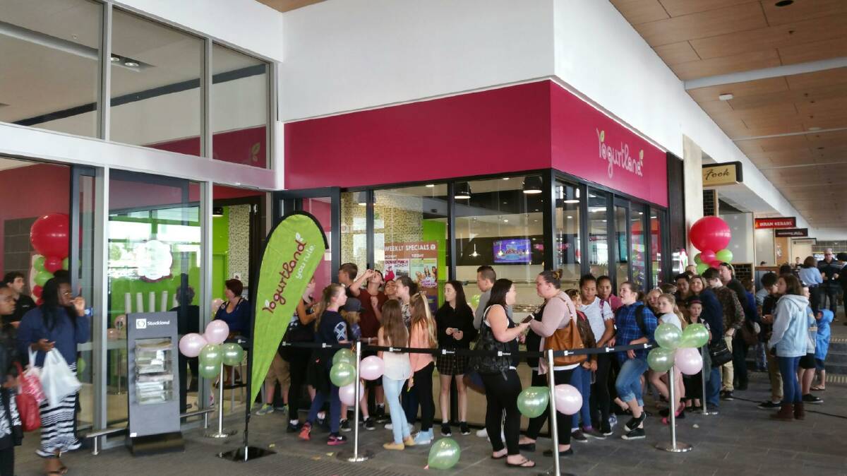 GOOD START: Trevor and Karinne McDougall's Yogurtland Australia franchisee store in the outer-Perth suburb of Baldivis on opening day Saturday, August 29, 2015. The store was offering free frozen yoghurt.