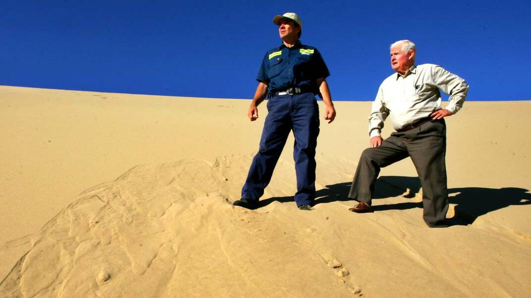 FINALLY OVER: Former Port Stephens mayor Bruce MacKenzie and son Robert. Their family company, Grafil Pty Ltd, and Robert MacKenzie were found guilty of operating an unlawful waste dump at Salt Ash.